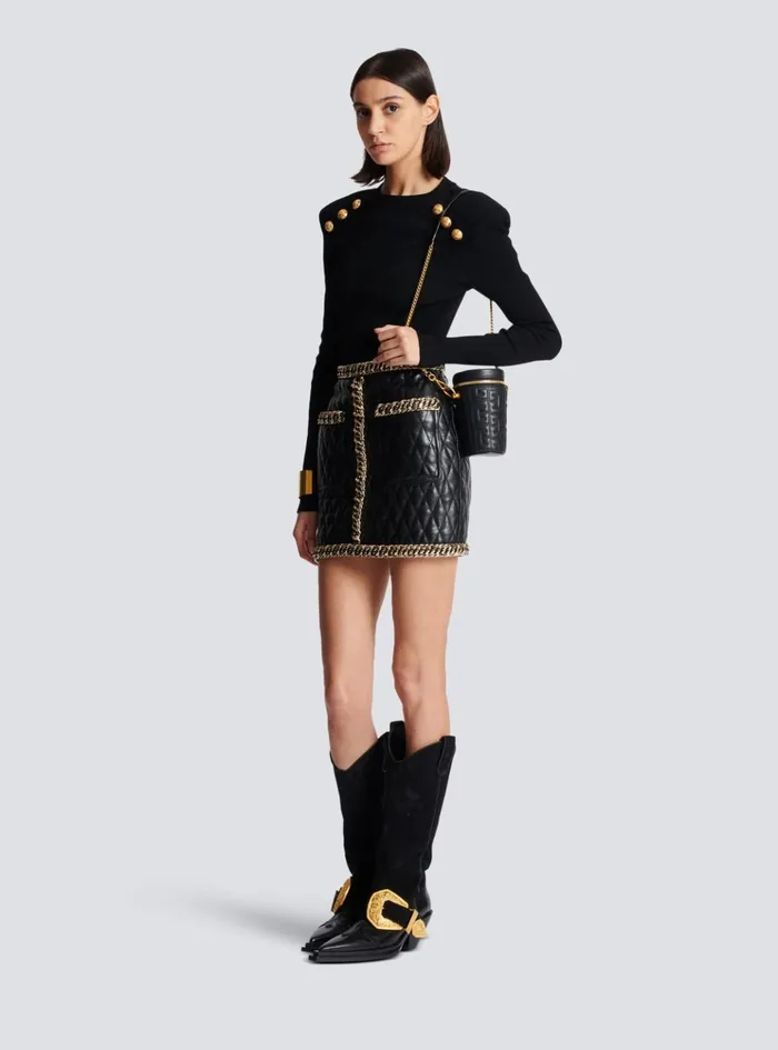 1945 Quilted Leather Minaudiegravere Bag Black WomenMen Balmain Small Leather Goods