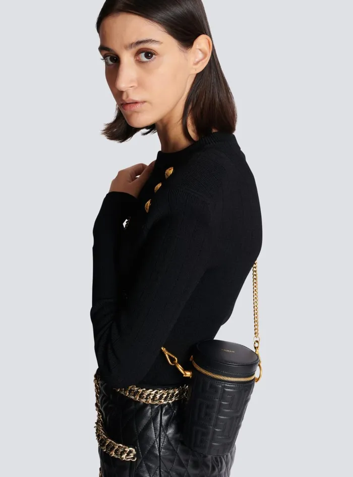 1945 Quilted Leather Minaudiegravere Bag Black WomenMen Balmain Small Leather Goods