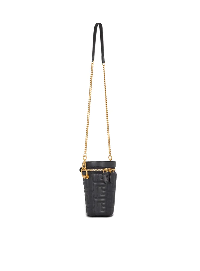 1945 Quilted Leather Minaudiegravere Bag Black WomenMen Balmain Small Leather Goods