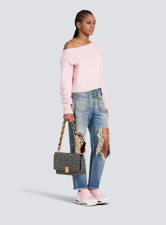 1945 Soft Bag With Jacquard Monogram Black Women Balmain Crossbody Bags