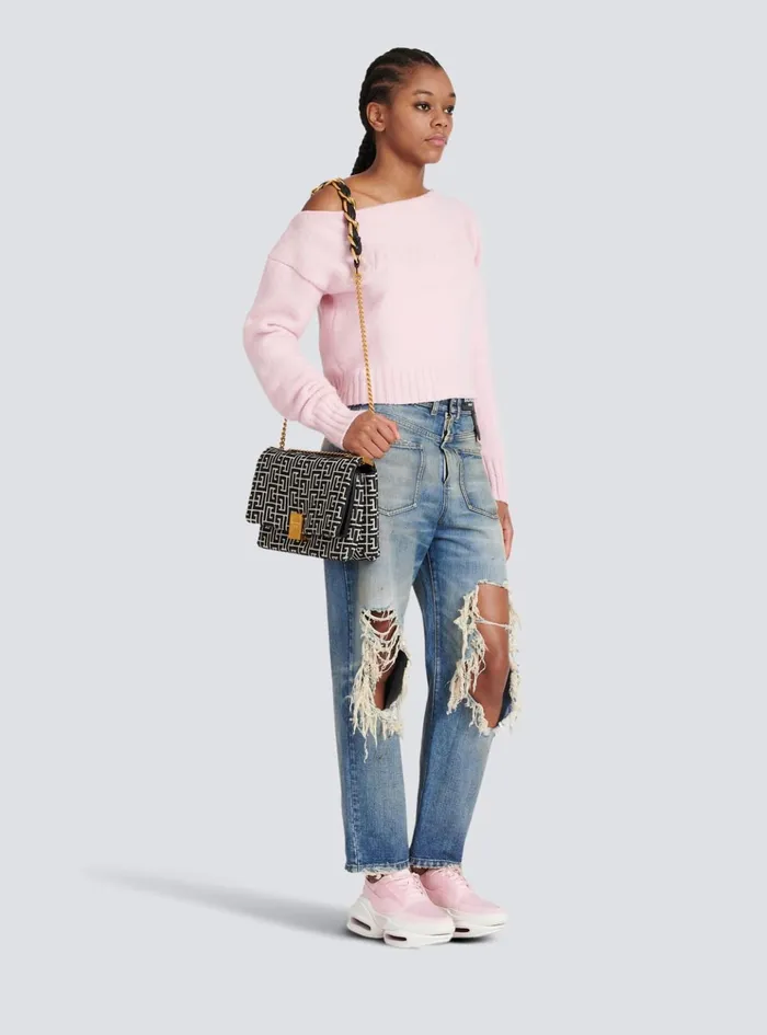 1945 Soft Bag With Jacquard Monogram Black Women Balmain Crossbody Bags