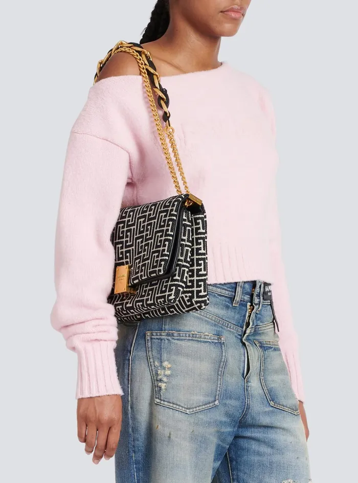 1945 Soft Bag With Jacquard Monogram Black Women Balmain Crossbody Bags