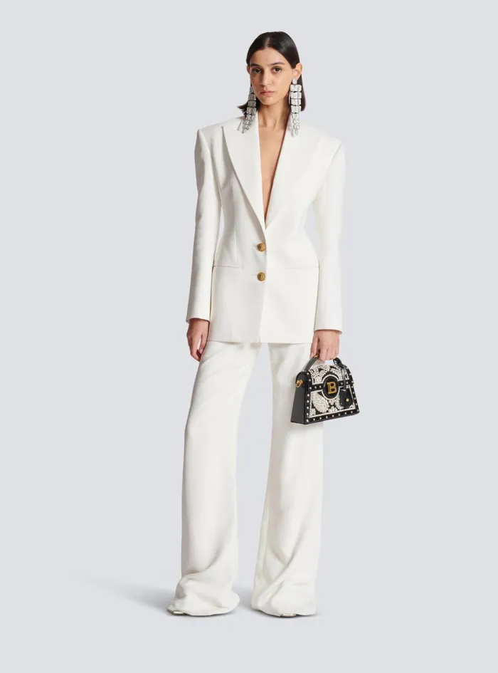 2button Crepe Jacket White Women Balmain Jackets And Blazers