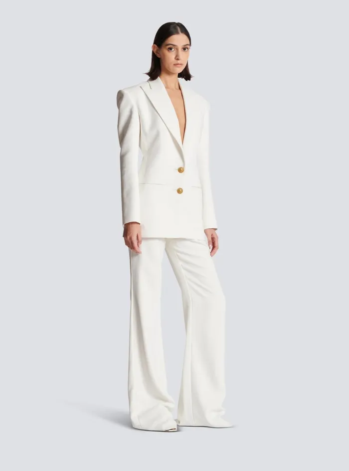 2button Crepe Jacket White Women Balmain Jackets And Blazers