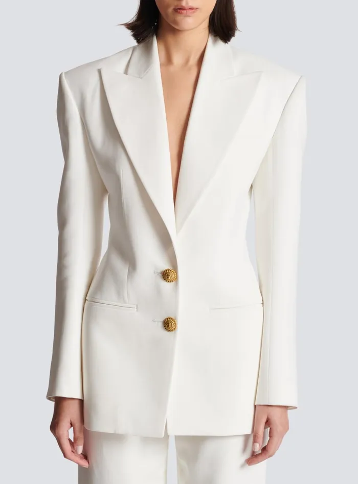 2button Crepe Jacket White Women Balmain Jackets And Blazers