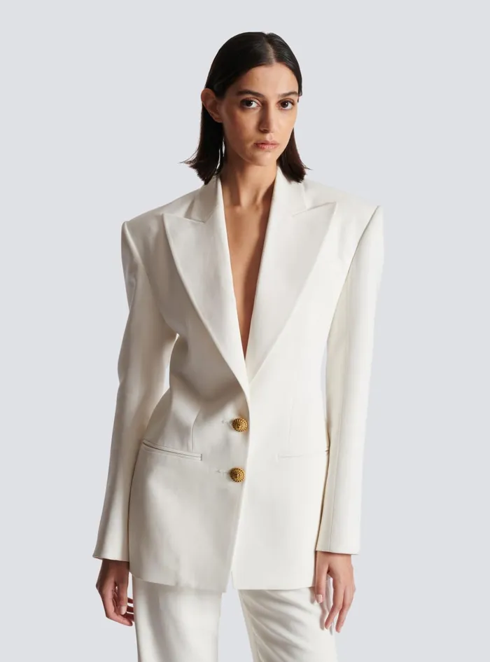 2button Crepe Jacket White Women Balmain Jackets And Blazers