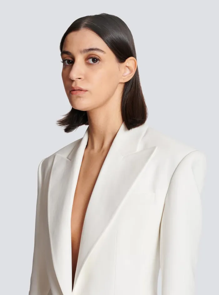 2button Crepe Jacket White Women Balmain Jackets And Blazers