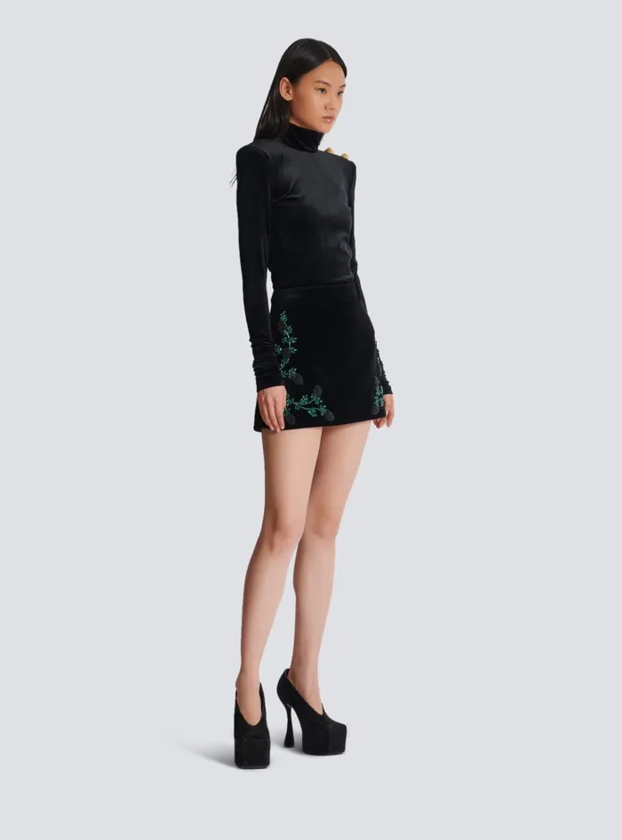 Aline Skirt In Blackberryembroidered Velvet Black Women Balmain Skirts
