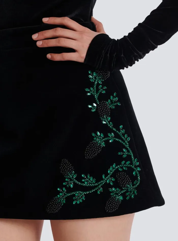 Aline Skirt In Blackberryembroidered Velvet Black Women Balmain Skirts
