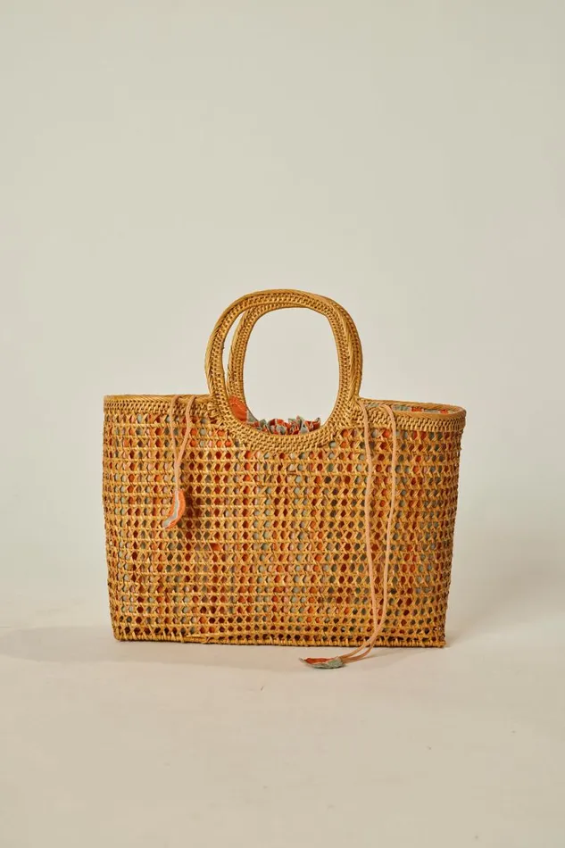 Accessories Shop Natalie Martin RATTAN HAND BAG W LINING Batik Stripe Navy