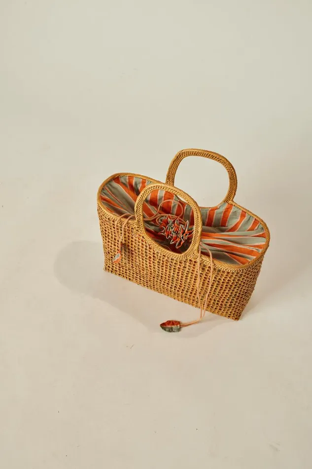 Accessories Shop Natalie Martin RATTAN HAND BAG W LINING Batik Stripe Navy