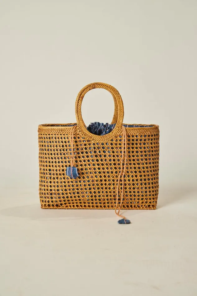 Accessories Shop Natalie Martin RATTAN HAND BAG W LINING Batik Stripe Navy