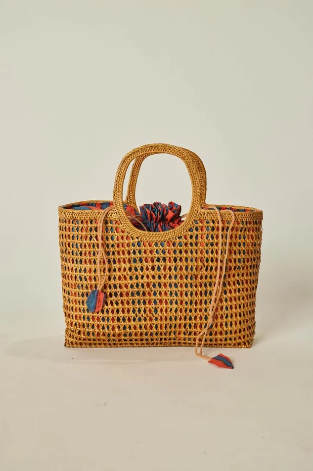 Accessories Shop Natalie Martin RATTAN HAND BAG W LINING Batik Stripe Navy