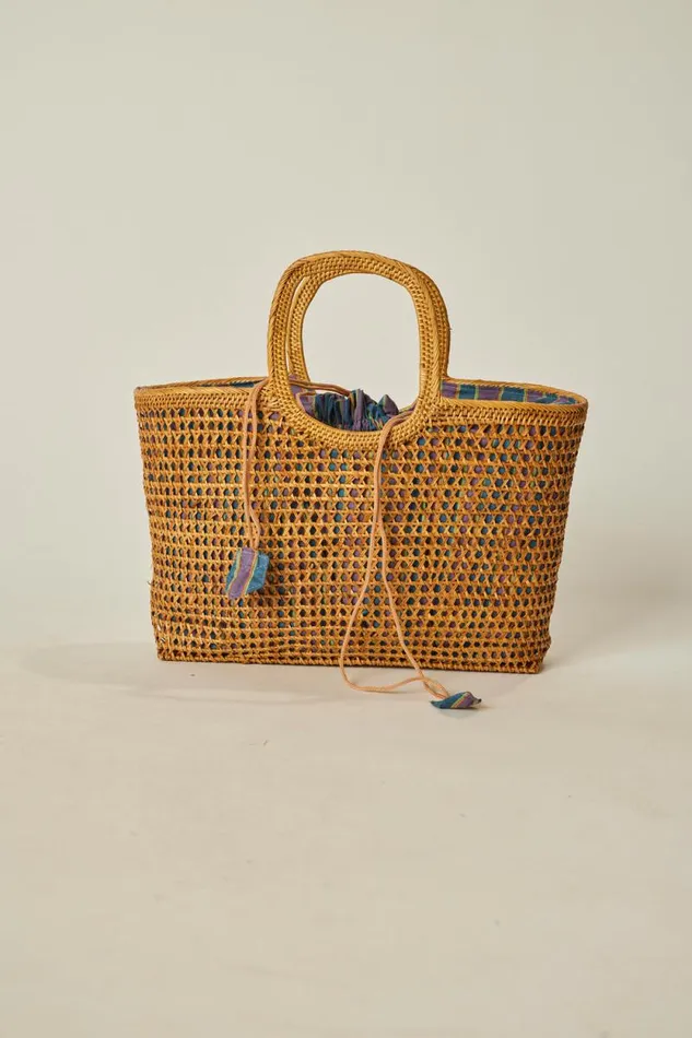 Accessories Shop Natalie Martin RATTAN HAND BAG W LINING Batik Stripe Navy