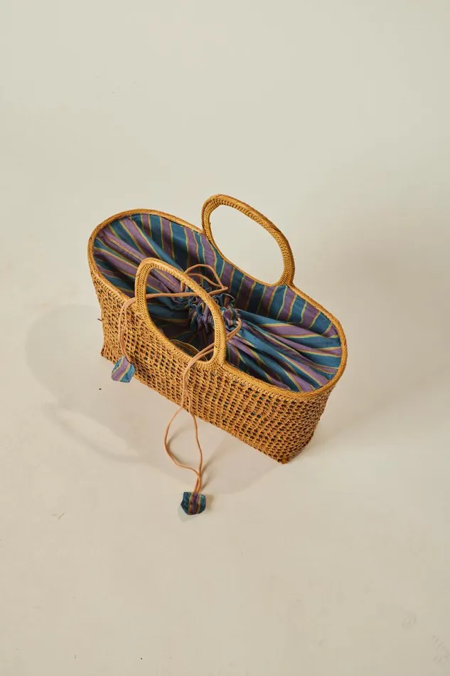 Accessories Shop Natalie Martin RATTAN HAND BAG W LINING Batik Stripe Navy