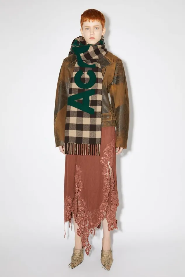 Acne Studios Check Logo Scarf Browngreen Men Scarves Acne Studios Check Logo Scarf Browngreen Men Scarves