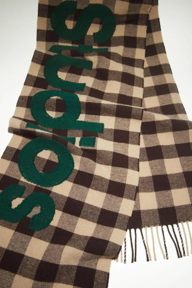 Acne Studios Check Logo Scarf Browngreen Men Scarves Acne Studios Check Logo Scarf Browngreen Men Scarves