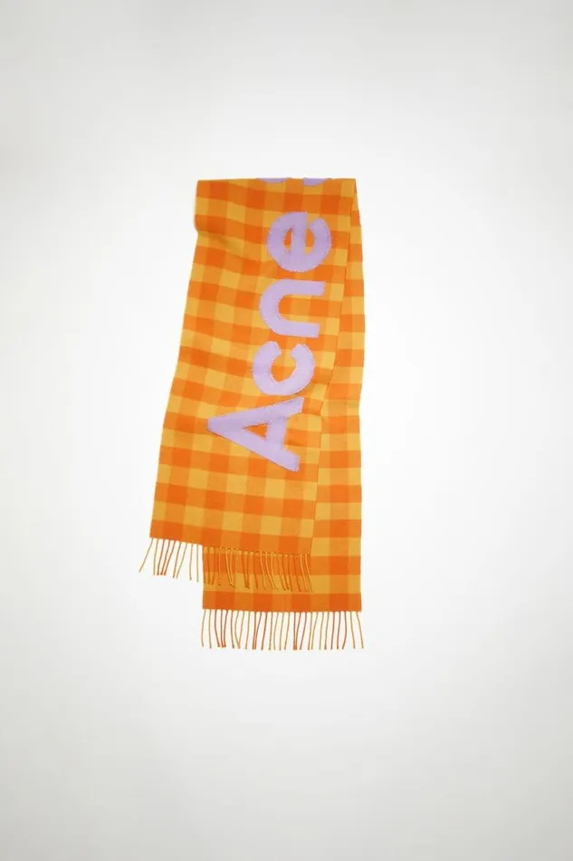 Acne Studios Check Logo Scarf Orangelilac Purple Women Scarves