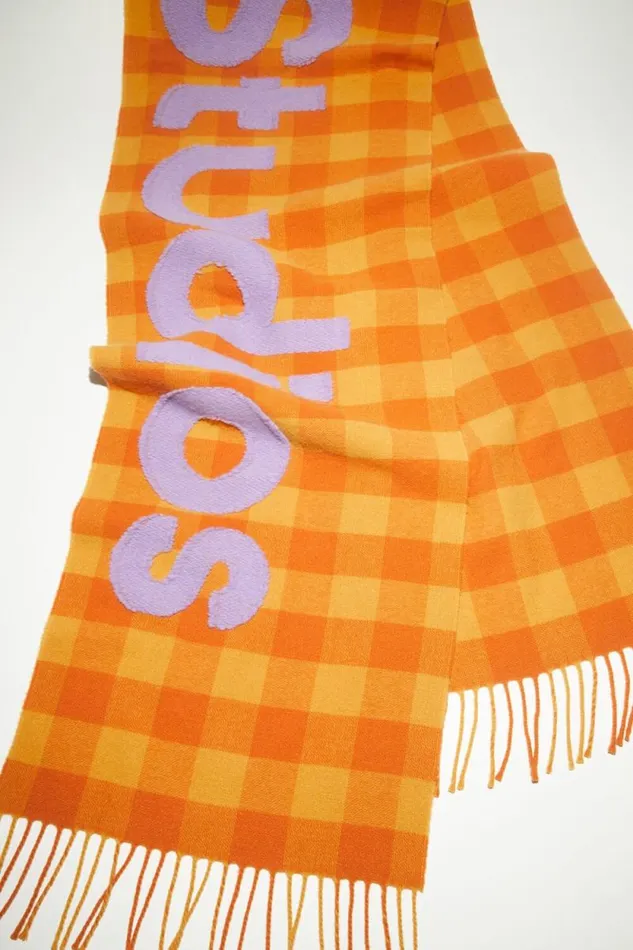 Acne Studios Check Logo Scarf Orangelilac Purple Women Scarves Acne Studios Check Logo Scarf Orangelilac Purple Women Scarves