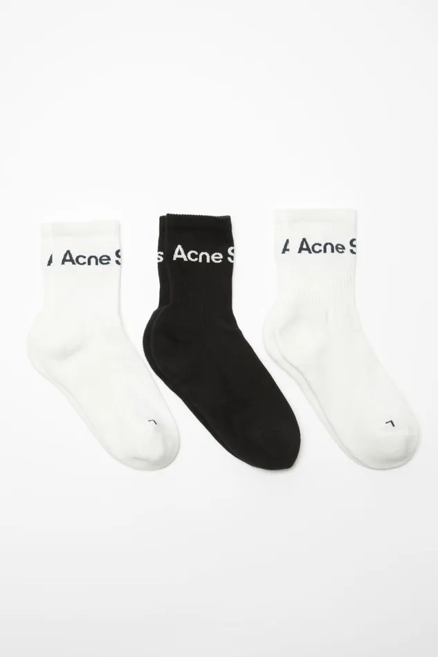 Acne Studios Cotton Logo Socks 8211 3 Pack Whitewhiteblack Men Socks