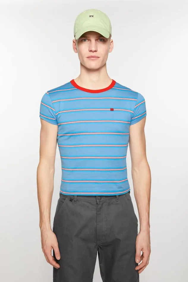 Acne Studios Crew Neck Tshirt 8211 Fitted Fit Sea Blue Men Tshirts