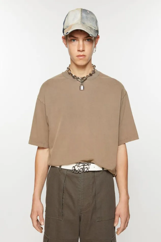 Acne Studios Crew Neck Tshirt 8211 Relaxed Unisex Fit Taupe Brown Women Tshirts