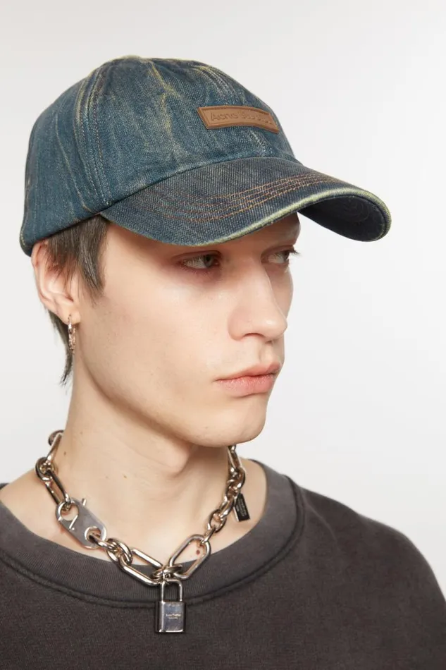 Acne Studios Denim Logo Cap Dark Blue Men Hats