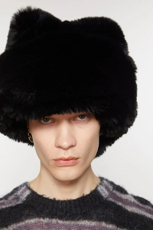 Acne Studios Fluffy Bow Hat Black Women Hats