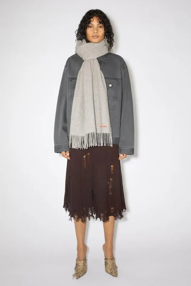 Acne Studios Fringe Wool Scarf 8211 Oversized Light Grey Melange Women Scarves
