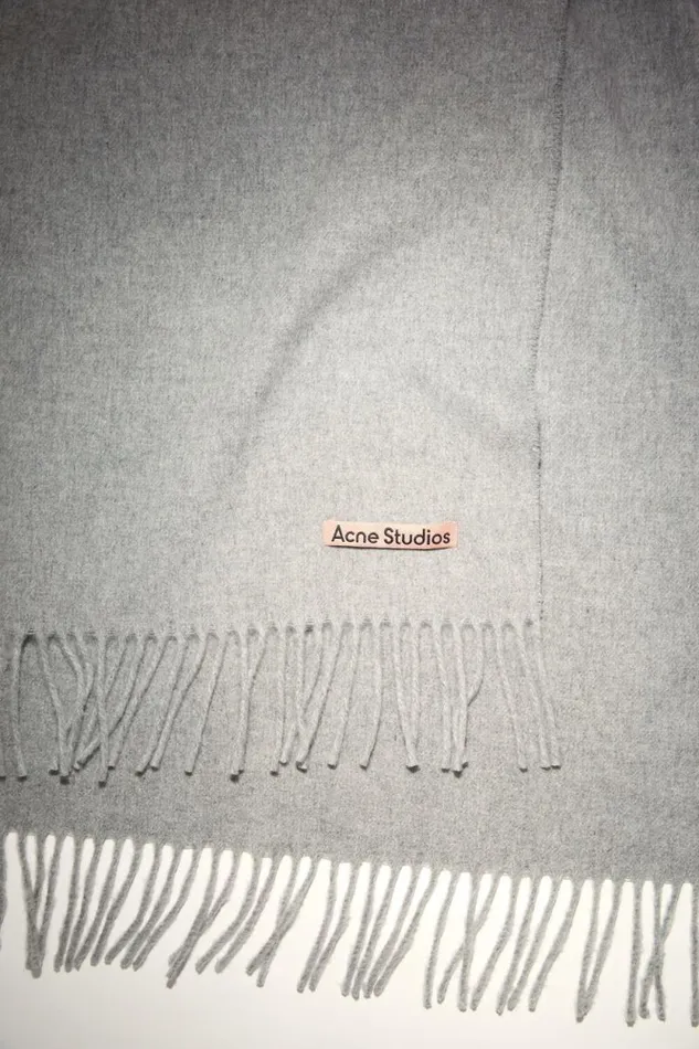 Acne Studios Fringe Wool Scarf 8211 Oversized Light Grey Melange Women Scarves