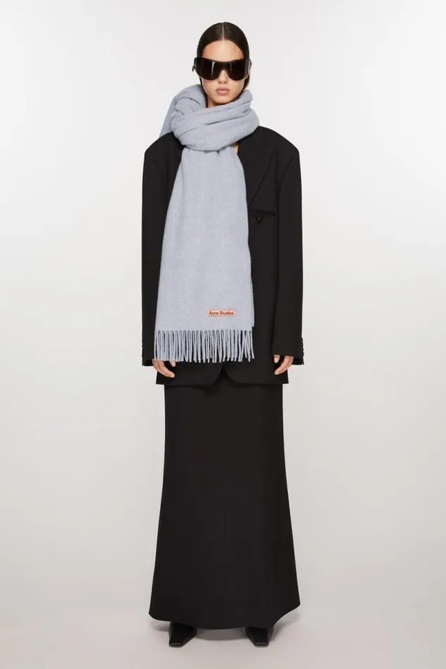 Acne Studios Fringe Wool Scarf 8211 Oversized Powder Blue Mlange Women Scarves Acne Studios Fringe Wool Scarf 8211 Oversized Powder Blue Mlange Women Scarves