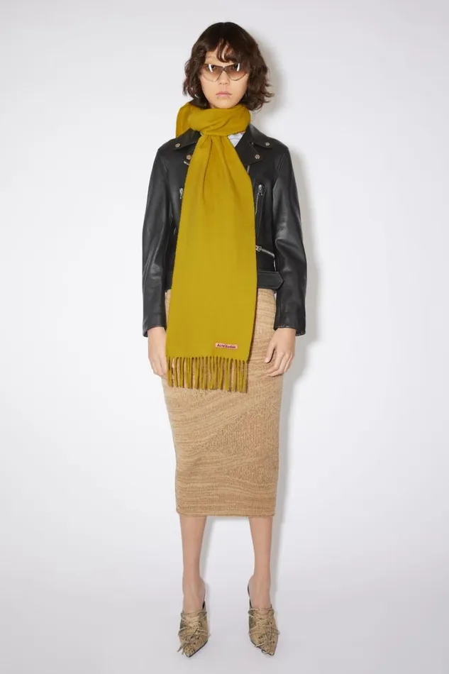 Acne Studios Fringe Wool Scarf 8211 Skinny Acid Yellow Men Scarves Acne Studios Fringe Wool Scarf 8211 Skinny Acid Yellow Men Scarves