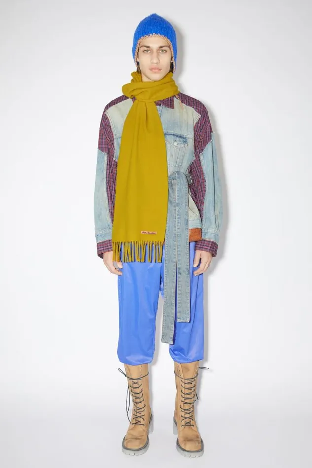 Acne Studios Fringe Wool Scarf 8211 Skinny Acid Yellow Men Scarves Acne Studios Fringe Wool Scarf 8211 Skinny Acid Yellow Men Scarves
