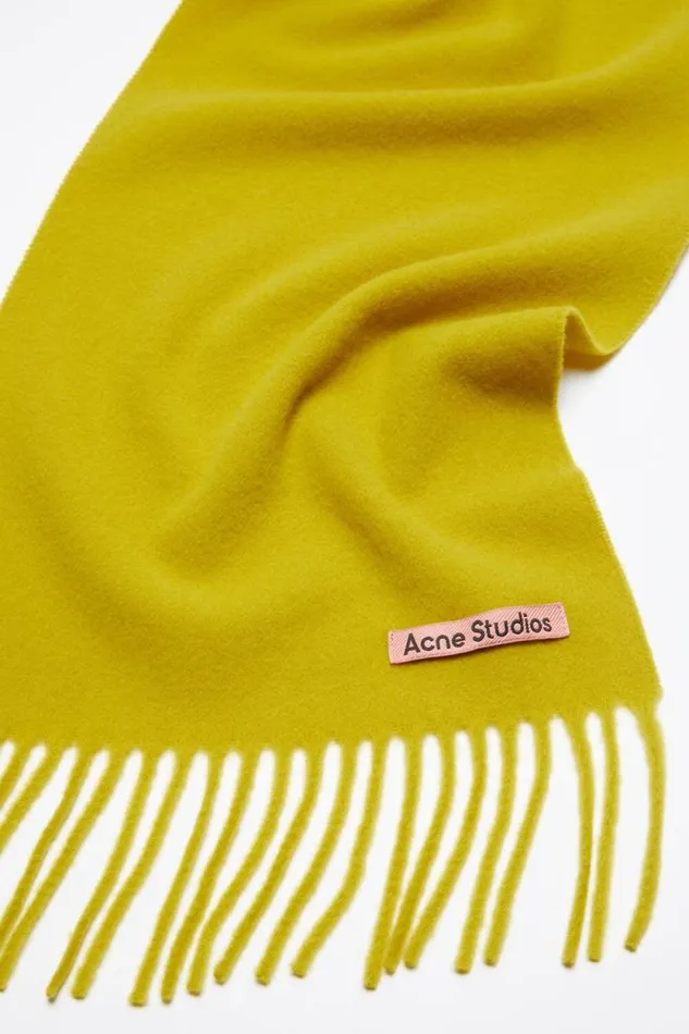 Acne Studios Fringe Wool Scarf 8211 Skinny Acid Yellow Men Scarves Acne Studios Fringe Wool Scarf 8211 Skinny Acid Yellow Men Scarves