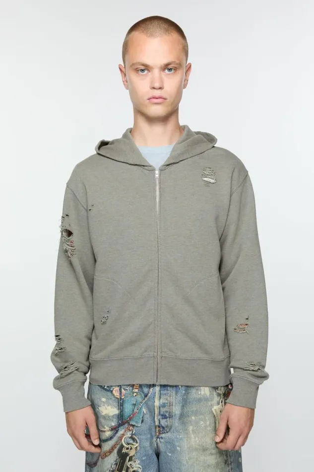 Acne Studios Hooded Zipper Sweater Moss Green Women Sweatshirts