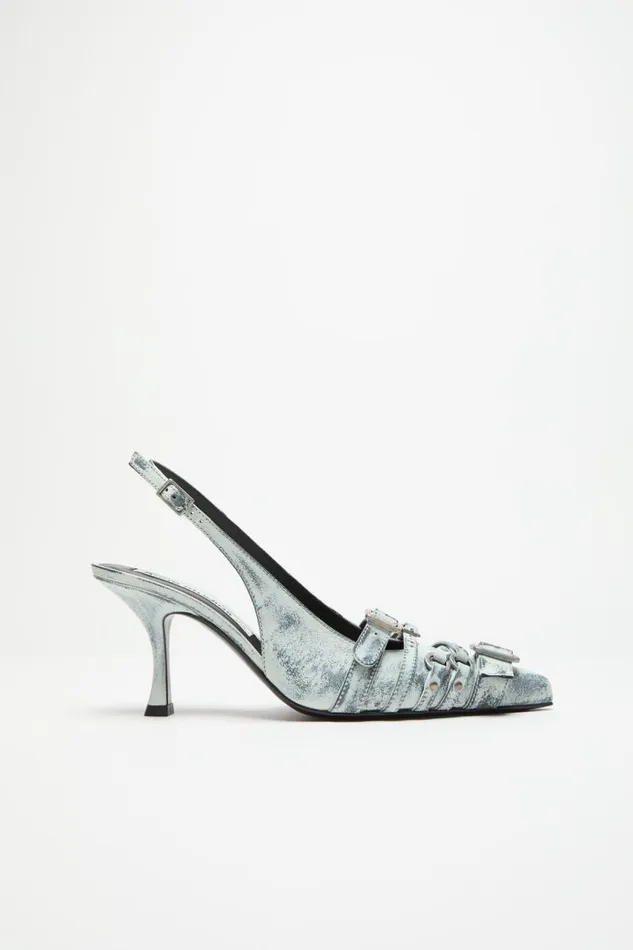 Acne Studios Leather Heel Slingbacks Whiteblack Women Shoes