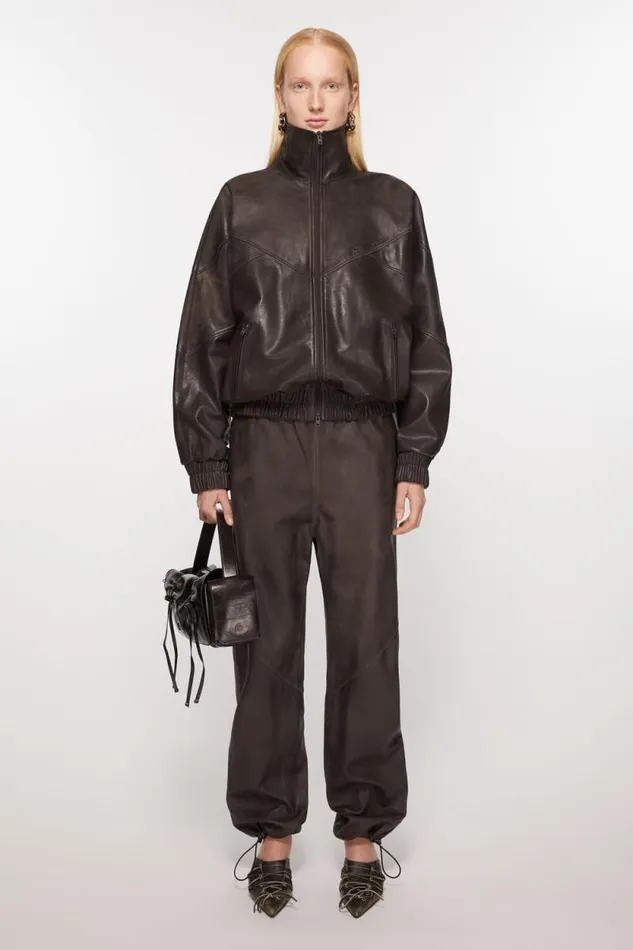 Acne Studios Leather Jacket Brown Women Outerwear