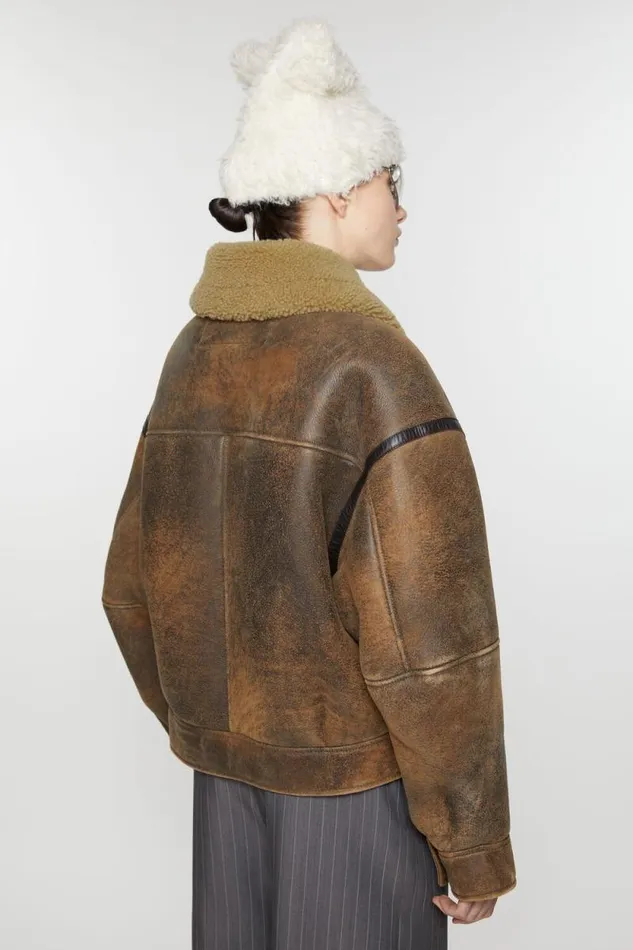 Acne Studios Leather Shearling Jacket Brown Women Outerwear