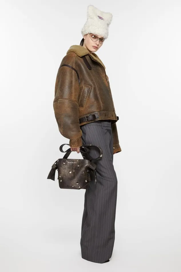 Acne Studios Leather Shearling Jacket Brown Women Outerwear