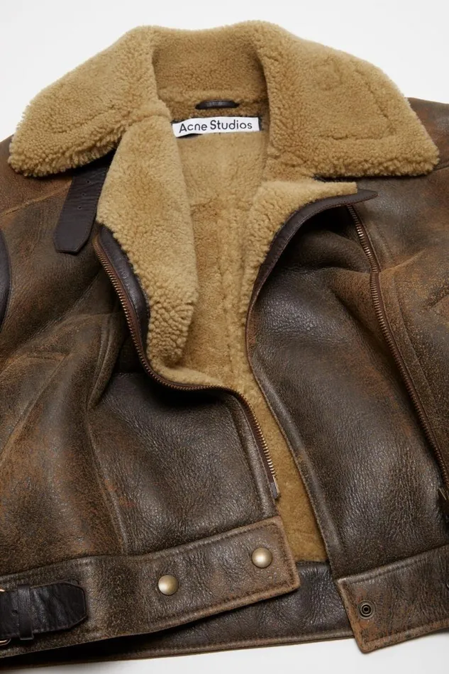 Acne Studios Leather Shearling Jacket Brown Women Outerwear