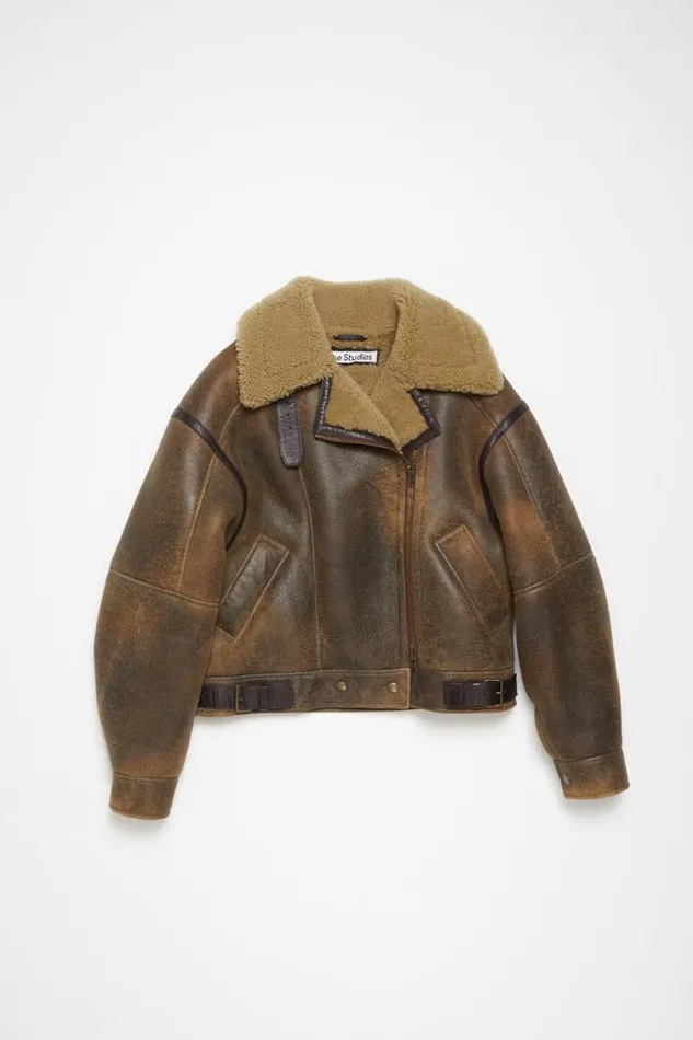 Acne Studios Leather Shearling Jacket Brown Women Outerwear