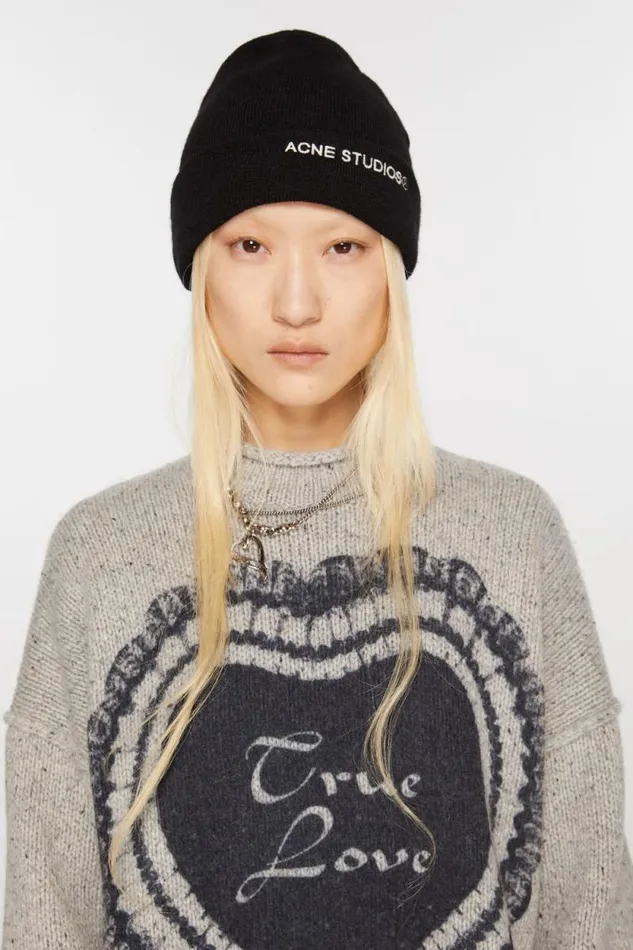 Acne Studios Logo Beanie Black Women Hats Acne Studios Logo Beanie Black Women Hats
