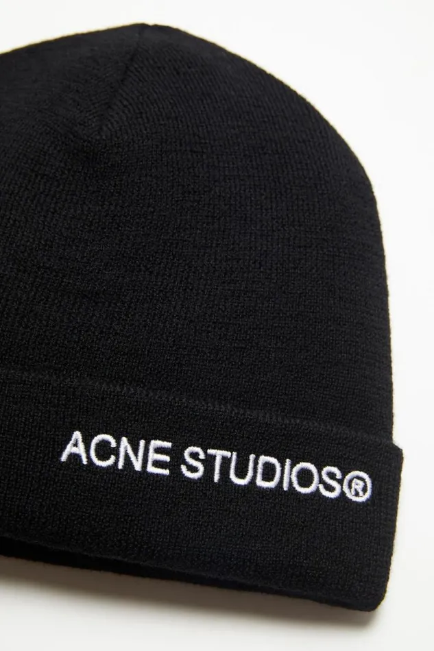 Acne Studios Logo Beanie Black Women Hats Acne Studios Logo Beanie Black Women Hats