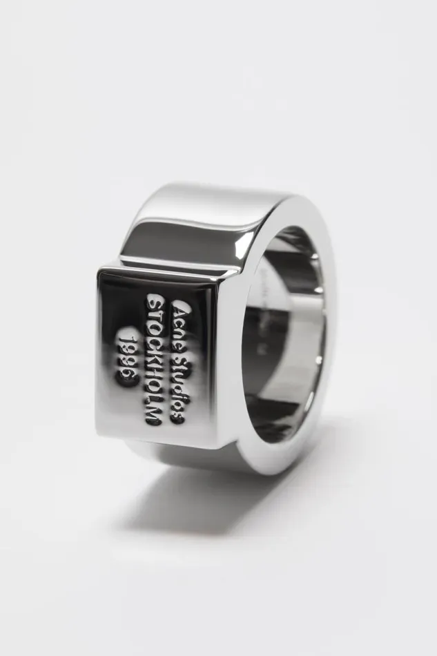 Acne Studios Logo Engraved Signet Ring Silver Women Jewellery Acne Studios Logo Engraved Signet Ring Silver Women Jewellery