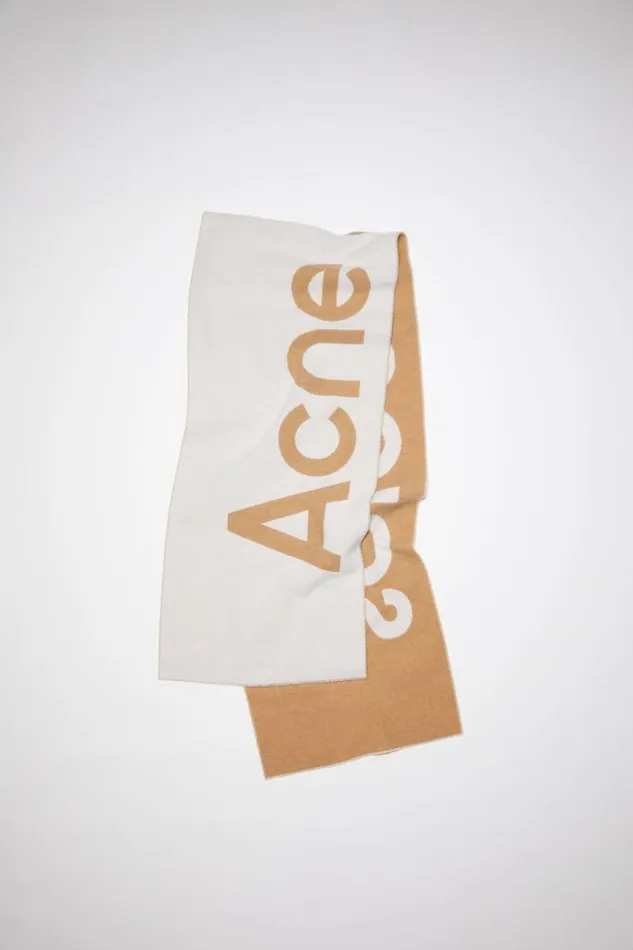 Acne Studios Logo Jacquard Scarf 8211 Narrow Oat Beigecamel Women Scarves