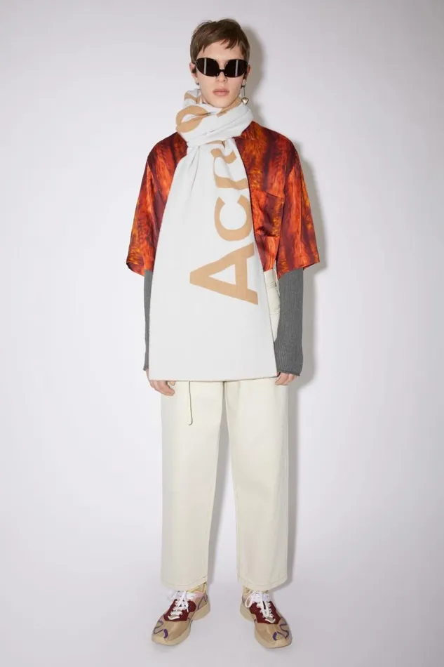 Acne Studios Logo Jacquard Scarf 8211 Narrow Oat Beigecamel Women Scarves Acne Studios Logo Jacquard Scarf 8211 Narrow Oat Beigecamel Women Scarves