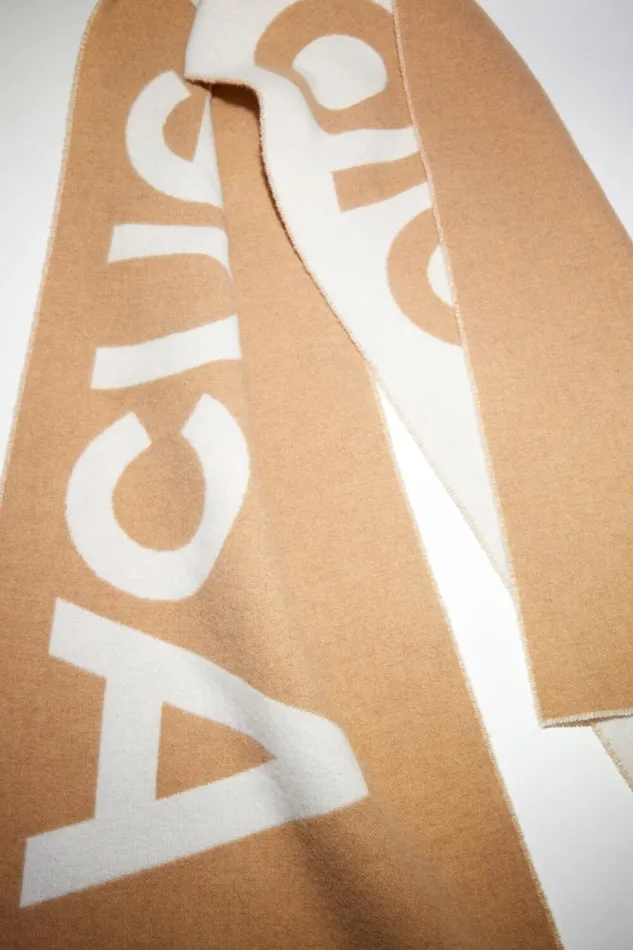 Acne Studios Logo Jacquard Scarf 8211 Narrow Oat Beigecamel Women Scarves Acne Studios Logo Jacquard Scarf 8211 Narrow Oat Beigecamel Women Scarves