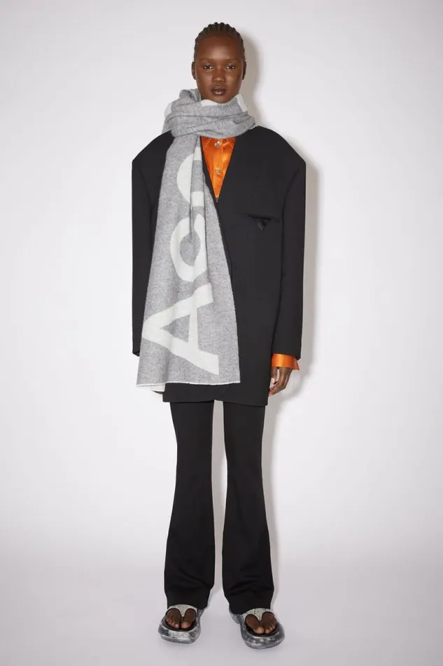 Acne Studios Logo Jacquard Scarf Grey Men Scarves Acne Studios Logo Jacquard Scarf Grey Men Scarves