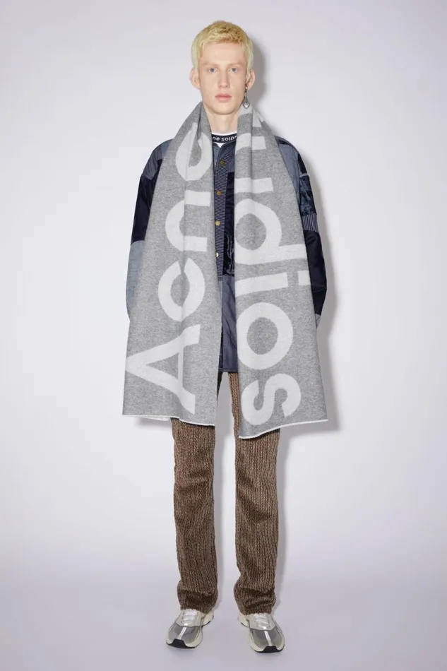 Acne Studios Logo Jacquard Scarf Grey Men Scarves Acne Studios Logo Jacquard Scarf Grey Men Scarves