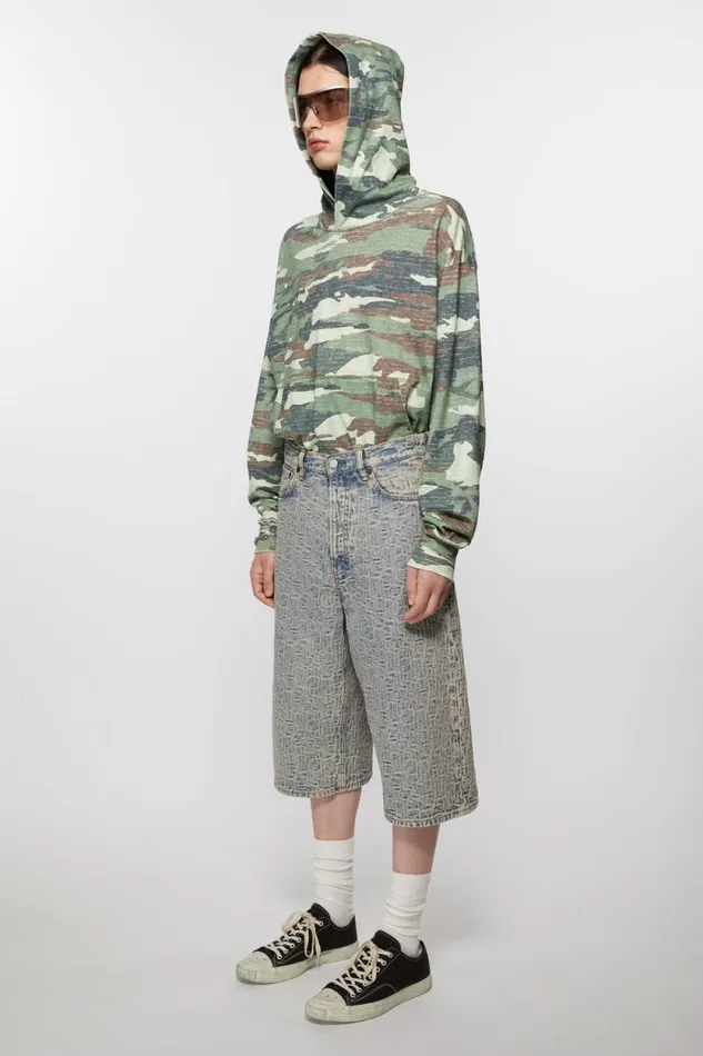 Acne Studios Monogram Denim Shorts 8211 Loose Fit Bluebeige Men Shorts Acne Studios Monogram Denim Shorts 8211 Loose Fit Bluebeige Men Shorts